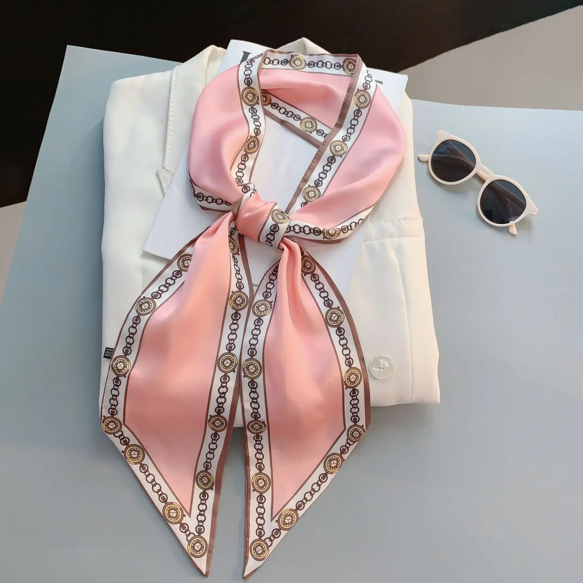 Design Print Skinny Scarf Plai - Luxury Bags Trending 评论和价格