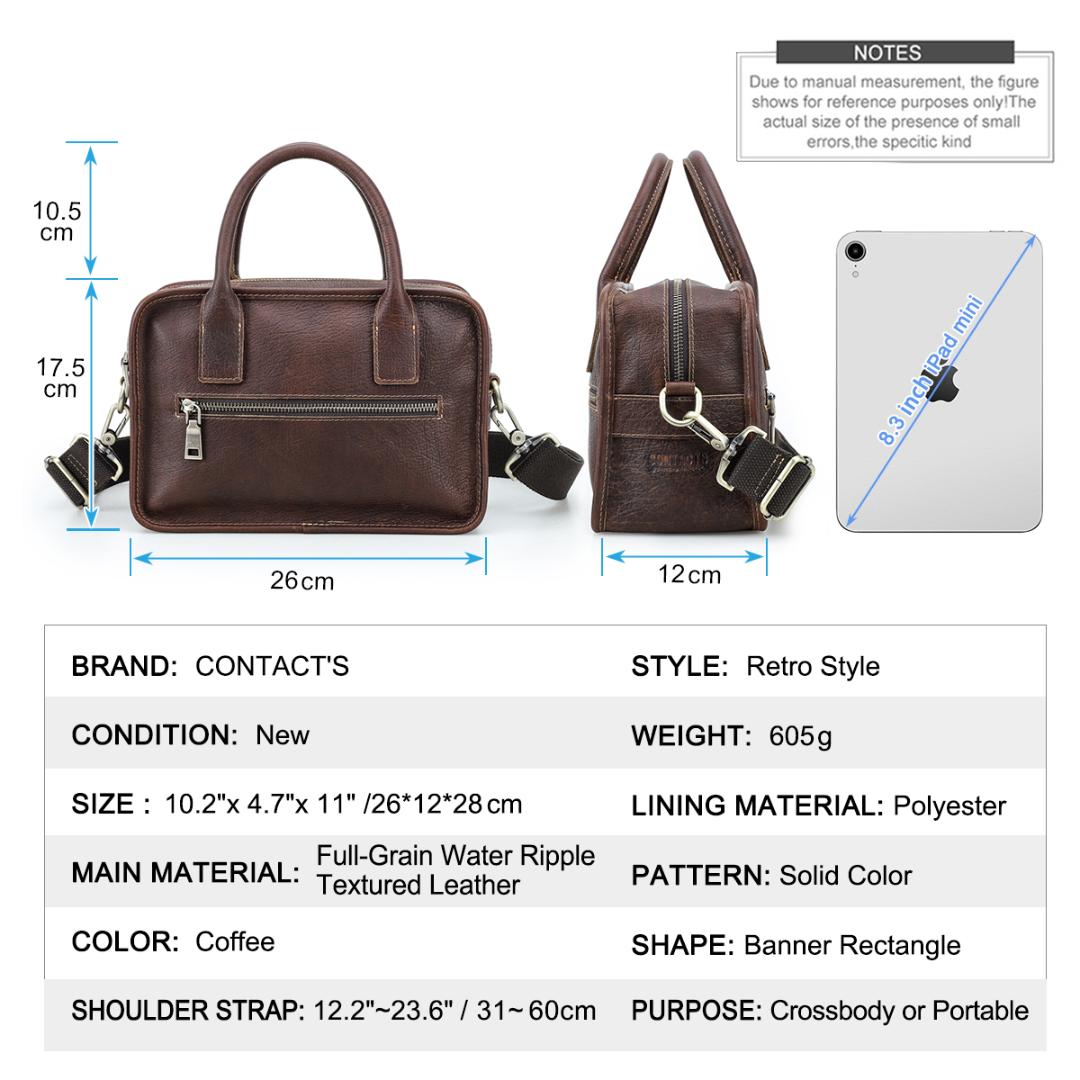CONTACT'S Genuine Leather Men  - Luxury Bags Sling 评论和价格
